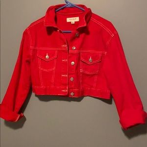 Red cropped jean jacket